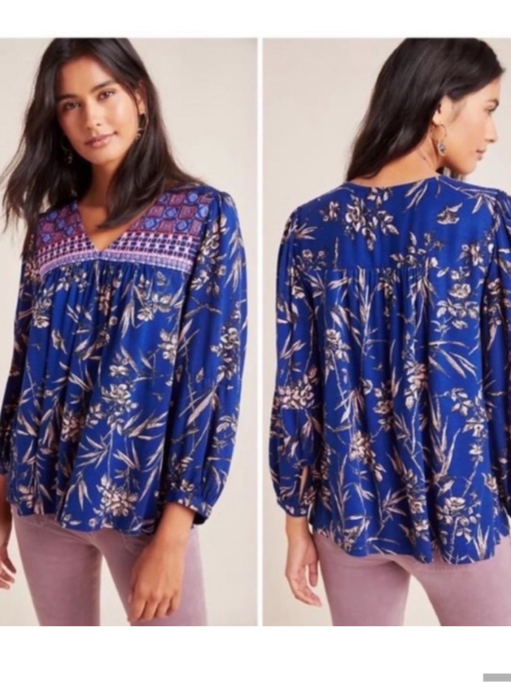 Anthropologie Indigo Peasant Blouse size L